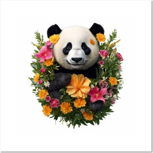 Panda cub in the flowers Posters and Art